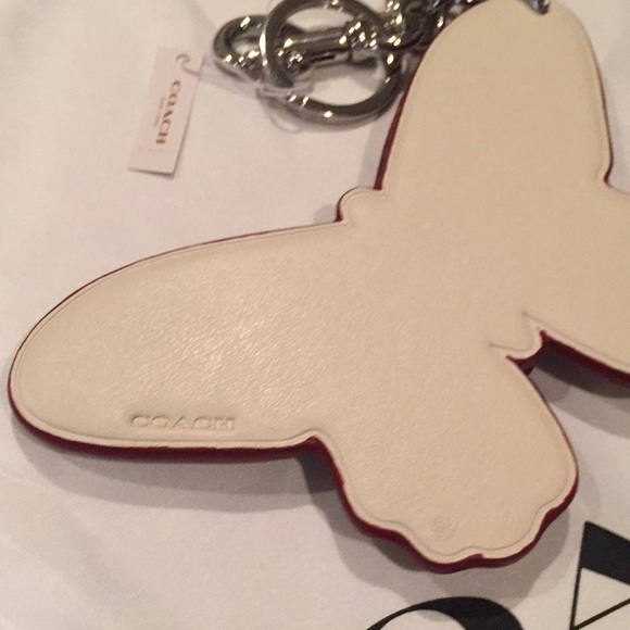 ✨NEW✨COACH Large Studded Leather Butterfly Bag Charm - Chalk/Silver - Picture 11 of 13